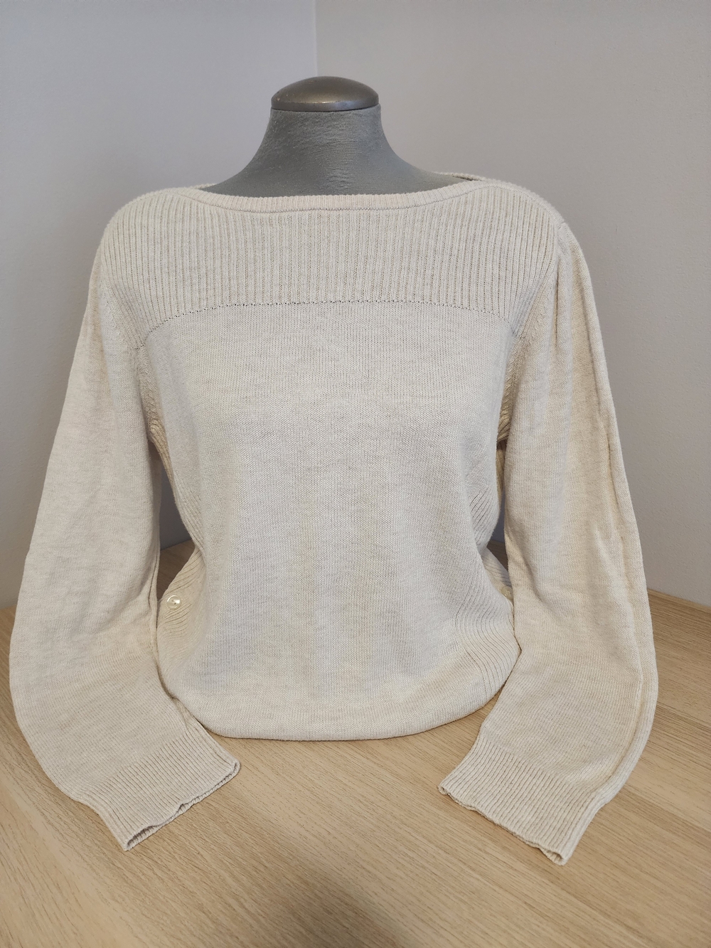 Ann Taylor Petite XL Cream Boatneck Sweater Quiet Luxury Preppy Minimalist
